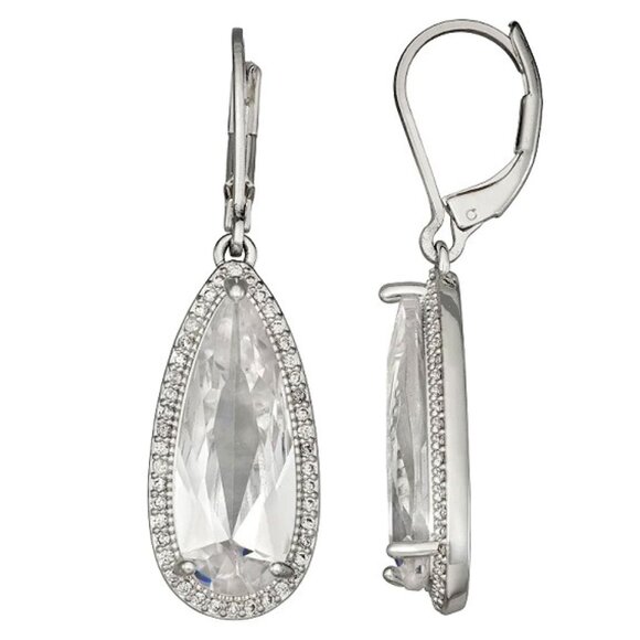 NAPIER Glamorous Silver Long Teardrop Clear CZ Stone Dangle Earrings**NEW! - Picture 4 of 5